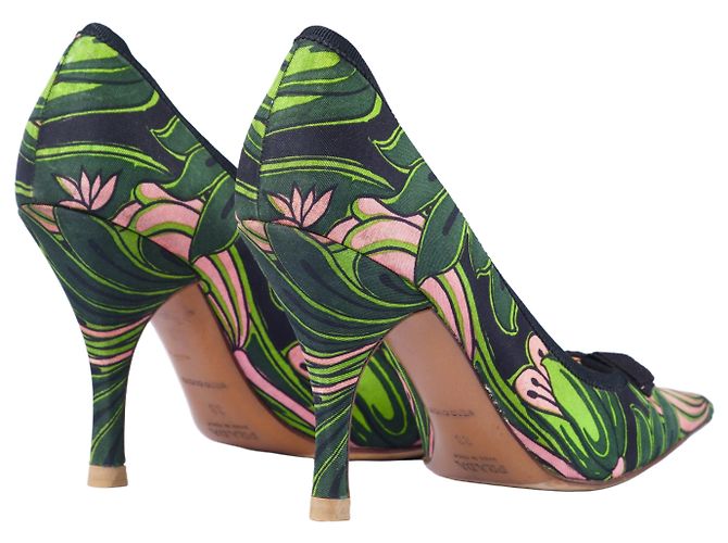 Bow Décolleté a punta in tela multicolore Prada - vista 3
