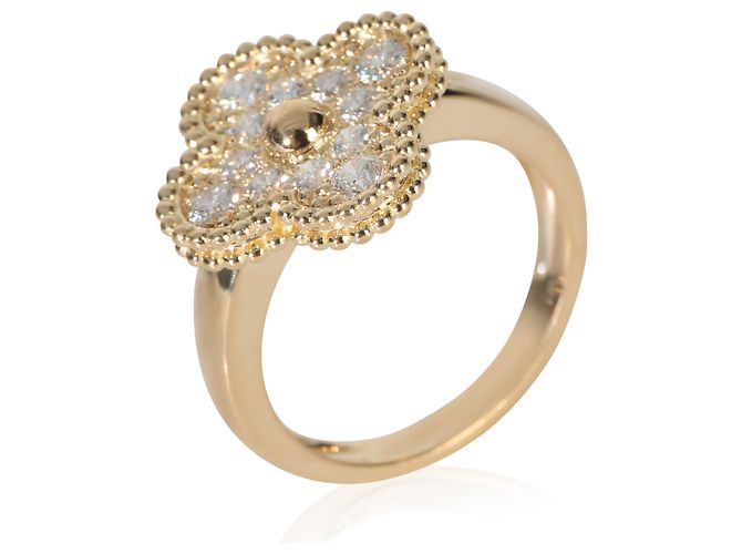Anello Vintage Alhambra in Oro Giallo e Diamanti di Van Cleef & Arpels - vista 5