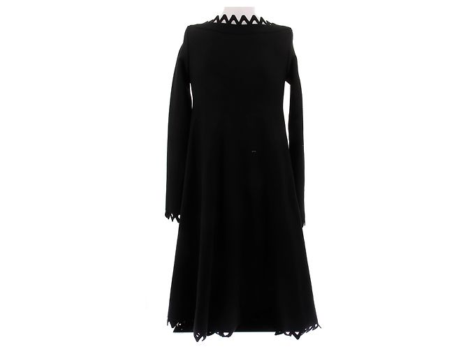 Alaïa Schwarzes Wollkleid mit langen Ärmeln - Ansicht 2