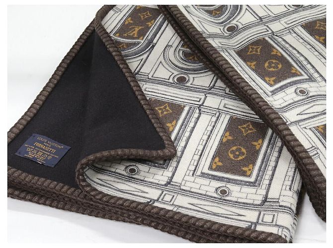 Couverture Monogram Plaid Architectura Fornasetti en Laine/Cashmere/Silk Louis Vuitton 2401934 Marron - vue 3