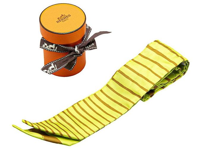 Foulard in seta Hermès Twilly Mediterranee Marrone Giallo - vista 5