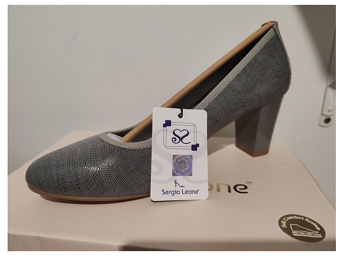 Autre Marque Grau strukturierte Blockabsatz-Pumps von Sergio Leone Metallisch - Ansicht 7