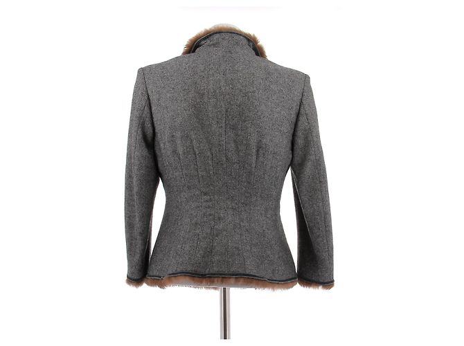 Alexander Mcqueen Grau Jacke mit braunem Wollfell - Ansicht 2