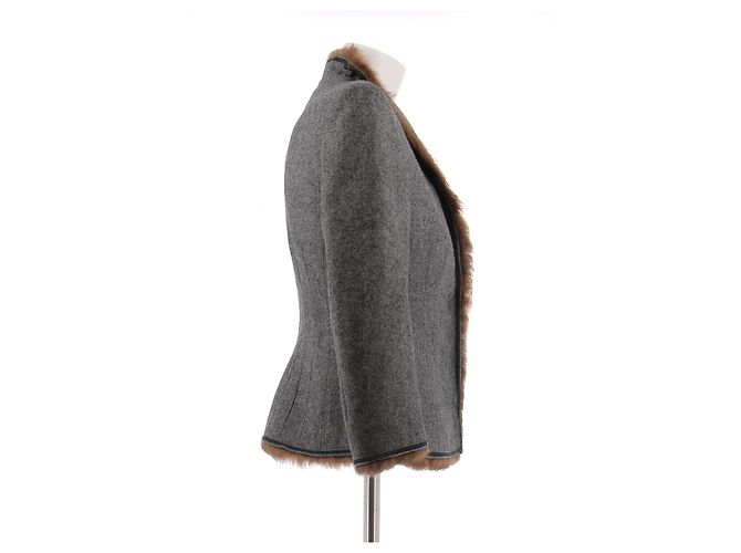 Alexander Mcqueen Grau Jacke mit braunem Wollfell - Ansicht 3
