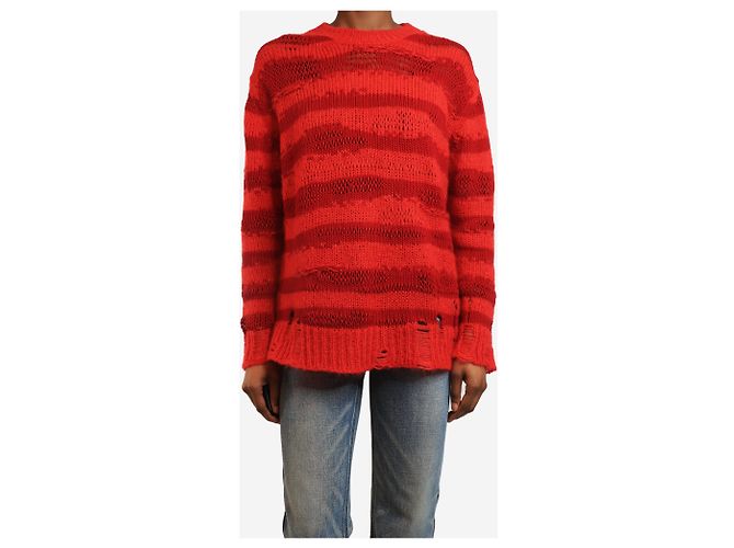 Acne Red distressed striped sweater - size XS - view 3