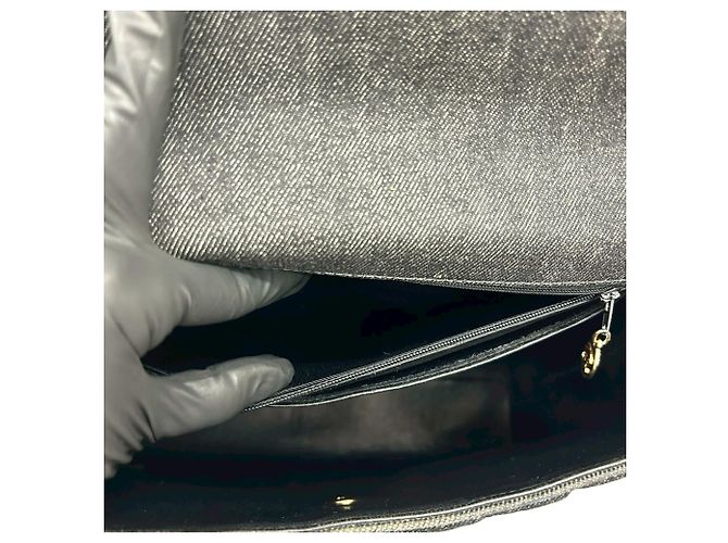 Chanel Coco Mark Baumwoll-Denim-Leder-Handtasche Schwarz - Ansicht 10