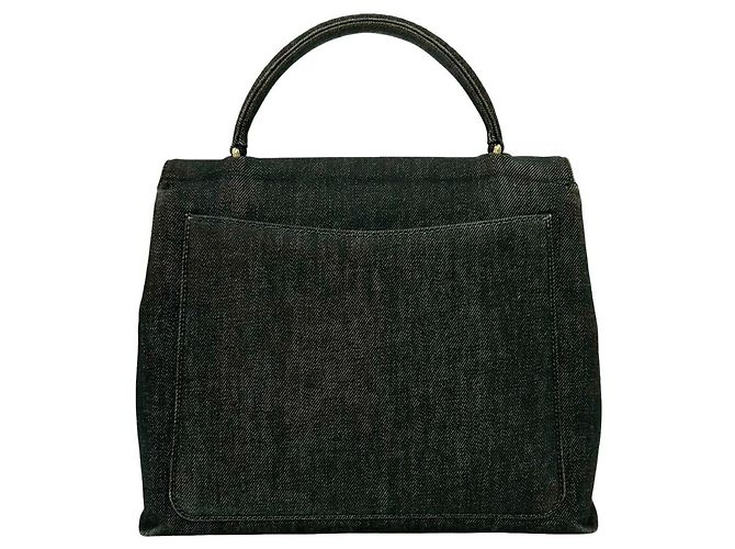 Chanel Coco Mark Baumwoll-Denim-Leder-Handtasche Schwarz - Ansicht 3