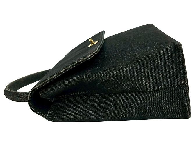 Chanel Coco Mark Baumwoll-Denim-Leder-Handtasche Schwarz - Ansicht 5