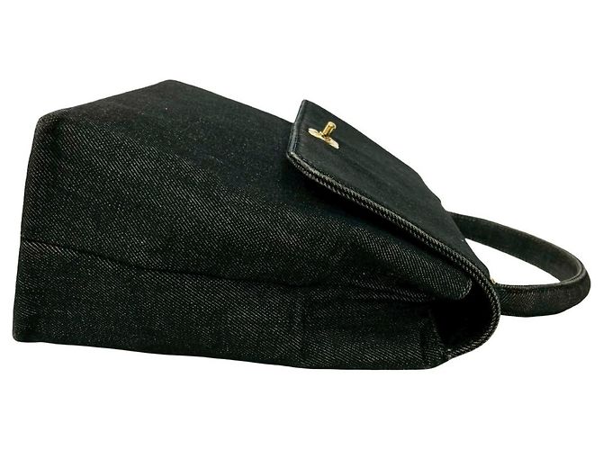 Chanel Coco Mark Baumwoll-Denim-Leder-Handtasche Schwarz - Ansicht 6