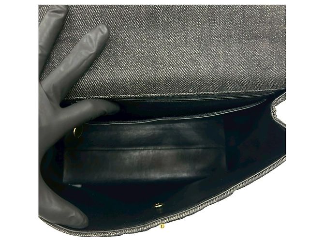 Chanel Coco Mark Baumwoll-Denim-Leder-Handtasche Schwarz - Ansicht 9