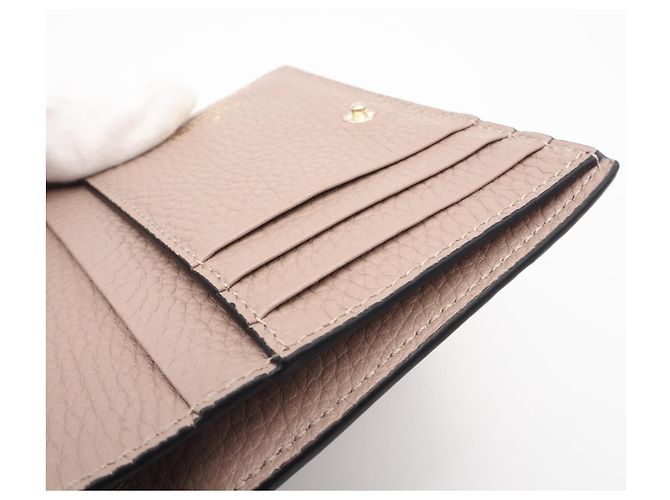 Portefeuille bi-fold Valentino en cuir beige - vue 10