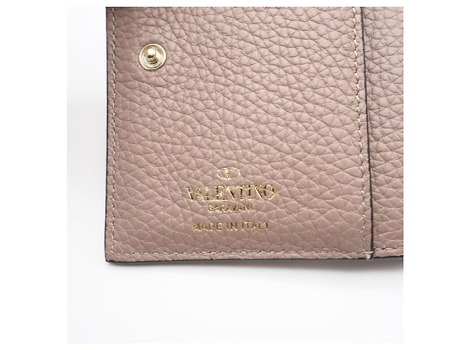 Portefeuille bi-fold Valentino en cuir beige - vue 14