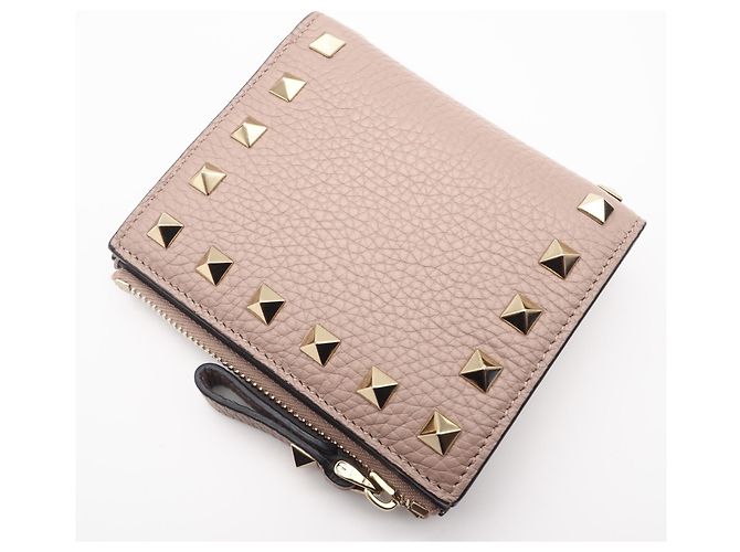 Portefeuille bi-fold Valentino en cuir beige - vue 2