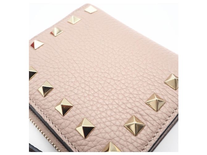 Portefeuille bi-fold Valentino en cuir beige - vue 3