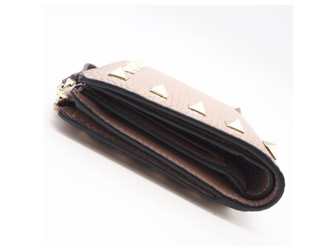 Portefeuille bi-fold Valentino en cuir beige - vue 4