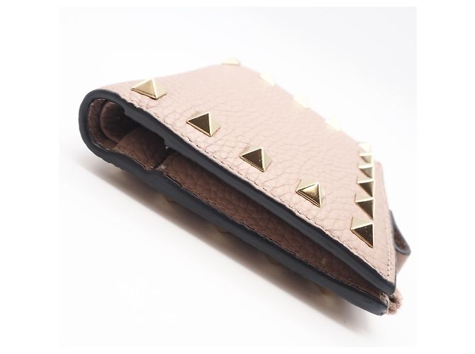 Portefeuille bi-fold Valentino en cuir beige - vue 5