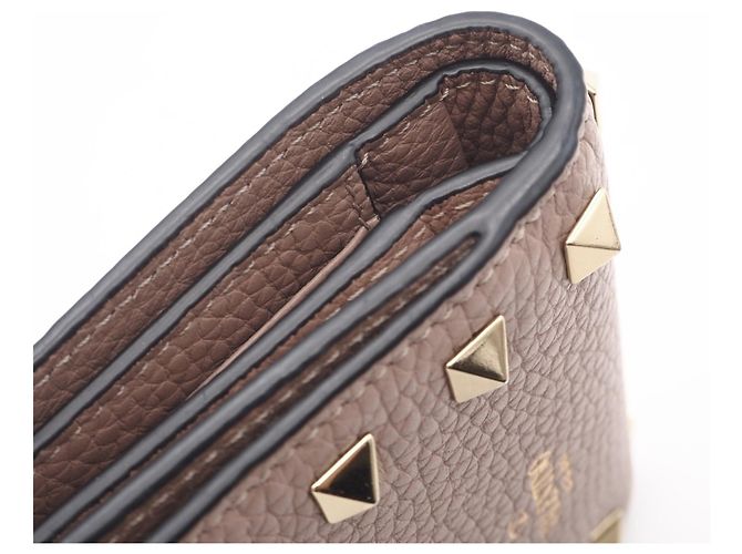 Portefeuille bi-fold Valentino en cuir beige - vue 8