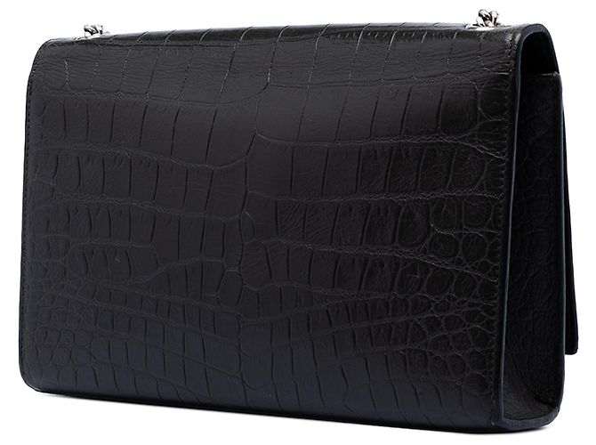 Borsa a tracolla Kate in pelle nera con stampa coccodrillo medio e frange di Saint Laurent Nero - vista 2