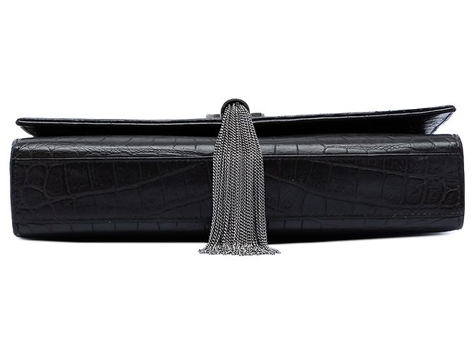 Borsa a tracolla Kate in pelle nera con stampa coccodrillo medio e frange di Saint Laurent Nero - vista 3