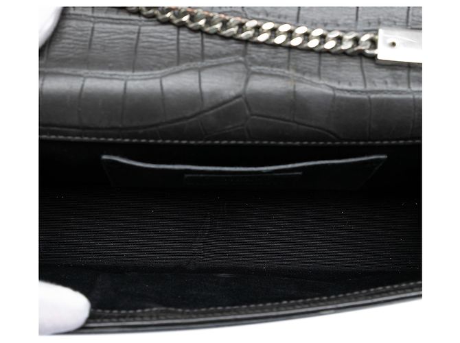 Borsa a tracolla Kate in pelle nera con stampa coccodrillo medio e frange di Saint Laurent Nero - vista 4