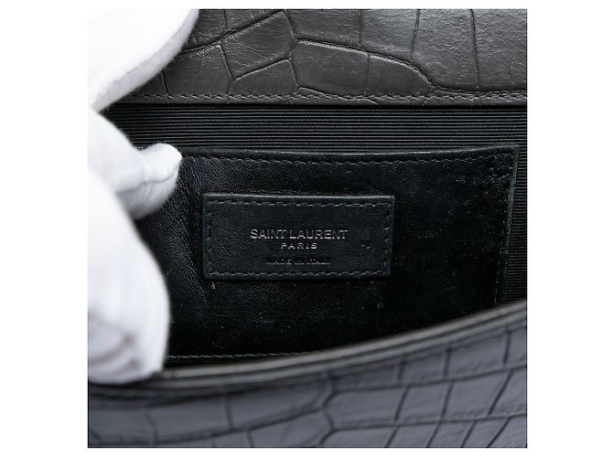 Borsa a tracolla Kate in pelle nera con stampa coccodrillo medio e frange di Saint Laurent Nero - vista 5