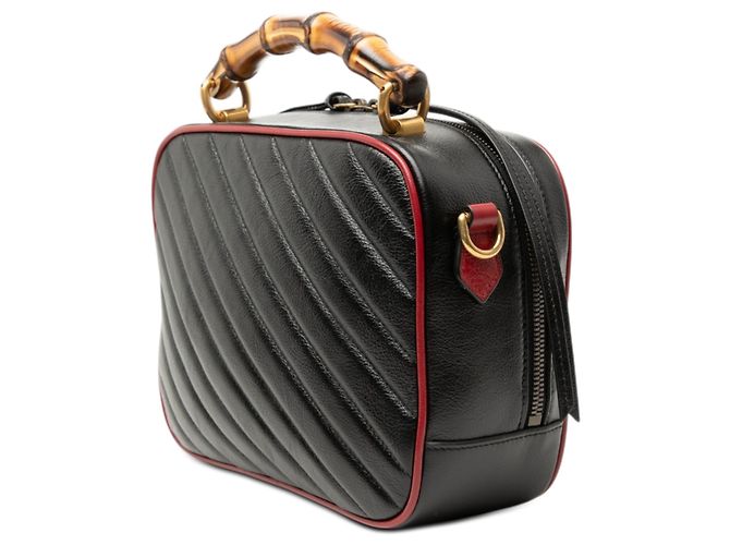 Borsa in pelle matelassé diagonale GG Marmont nera piccola con torchon e bambù di Gucci Nero - vista 2
