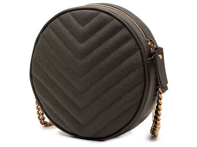 Borsa a tracolla rotonda in vinile Chevron Grain De Poudre grigia Saint Laurent Marrone Grigio antracite - vista 2