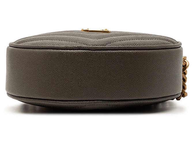 Borsa a tracolla rotonda in vinile Chevron Grain De Poudre grigia Saint Laurent Marrone Grigio antracite - vista 3