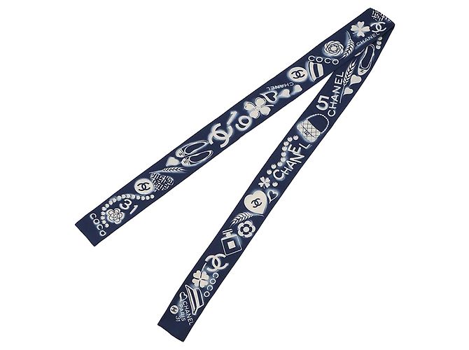 Chanel Banda de Seda con Estampado de Charms CC Azul - vista 2