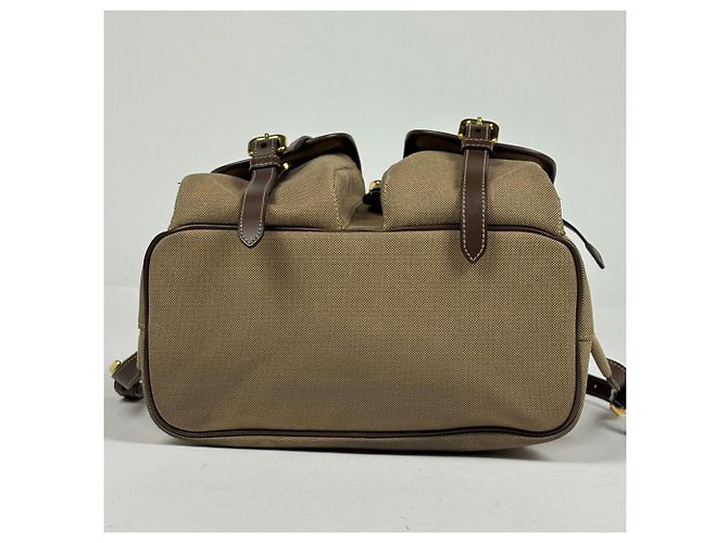 Jacquard Sac à dos en toile et cuir beige marron Prada - vue 3
