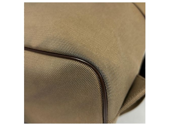 Jacquard Sac à dos en toile et cuir beige marron Prada - vue 5