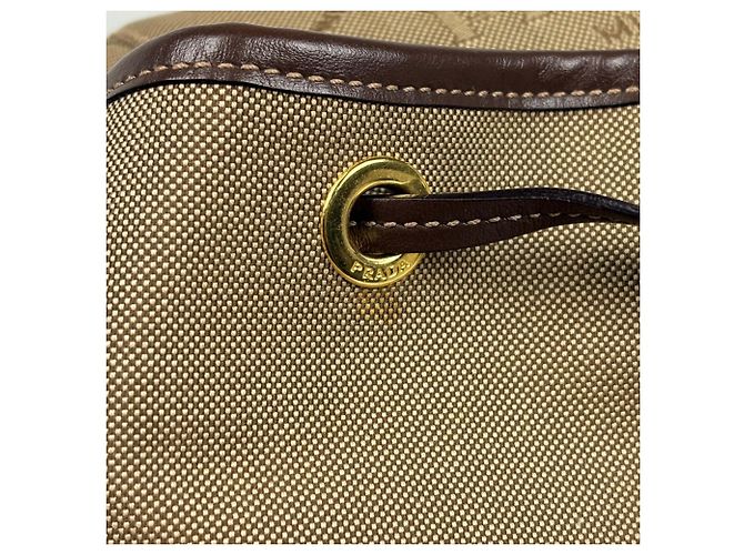 Jacquard Sac à dos en toile et cuir beige marron Prada - vue 7