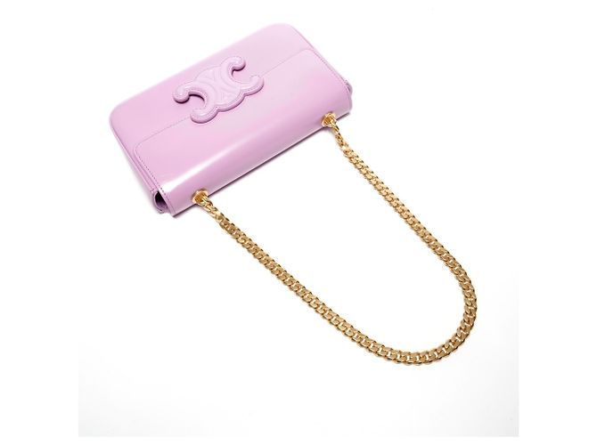 Céline Borsa a spalla Celine Triomphe in pelle di vitello rosa - vista 8