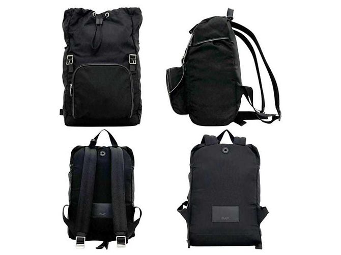 Zaino in tela e pelle nera Saint Laurent Paris Nero - vista 3