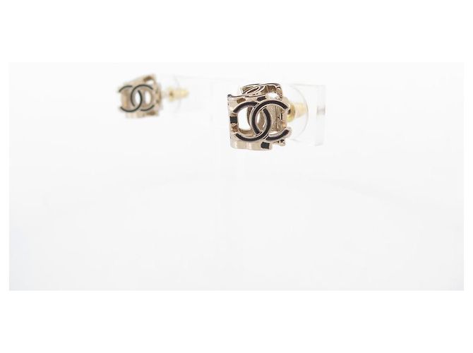 NEW CHANEL CUBE LOGO CC 3D GOLD METAL STUD EARRINGS Golden - view 2