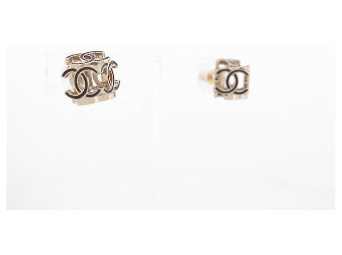 NEW CHANEL CUBE LOGO CC 3D GOLD METAL STUD EARRINGS Golden - view 3