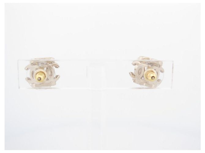 NEW CHANEL CUBE LOGO CC 3D GOLD METAL STUD EARRINGS Golden - view 4