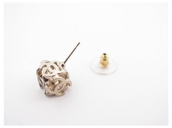 NEW CHANEL CUBE LOGO CC 3D GOLD METAL STUD EARRINGS Golden - view 5