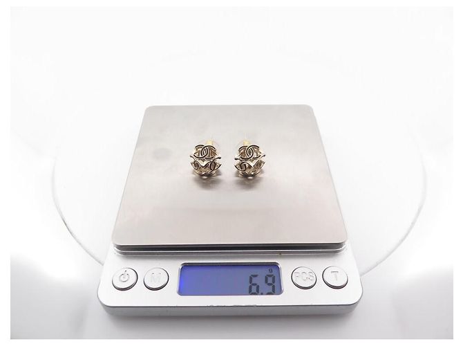 NEW CHANEL CUBE LOGO CC 3D GOLD METAL STUD EARRINGS Golden - view 7
