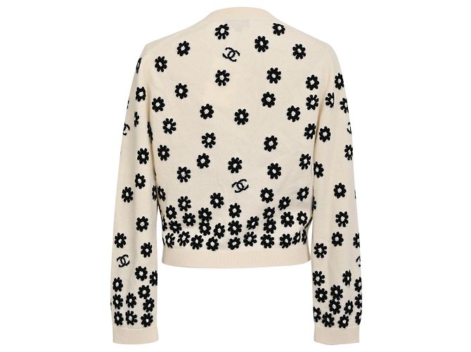 Timeless Cárdigan de cachemira crema bordado con flores de Chanel Blanco Crudo - vista 3
