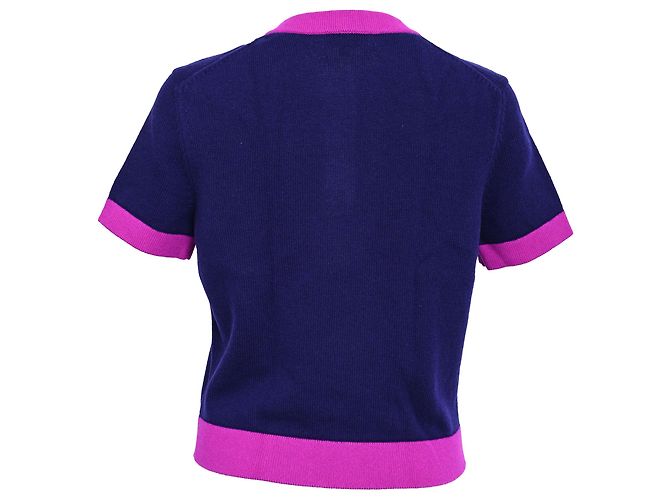 Timeless Chanel bicolor Kurzarm-Cardigan aus marineblauer Kaschmir - Ansicht 3