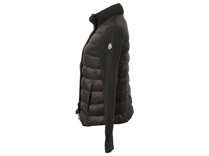 Jaqueta de down em nylon e lã verde Moncler com malha contrastante e acolchoada - vista 2