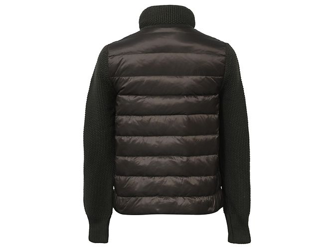 Jaqueta de down em nylon e lã verde Moncler com malha contrastante e acolchoada - vista 3