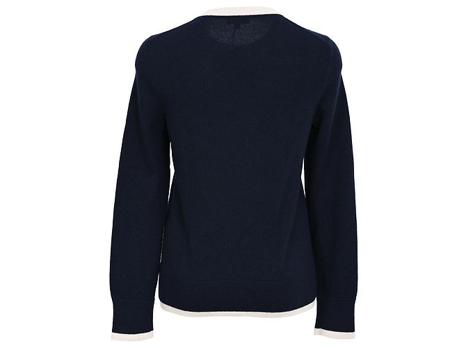Timeless Chanel CC Strickpullover aus marineblauer Kaschmir mit Knopfverzierung - Ansicht 3