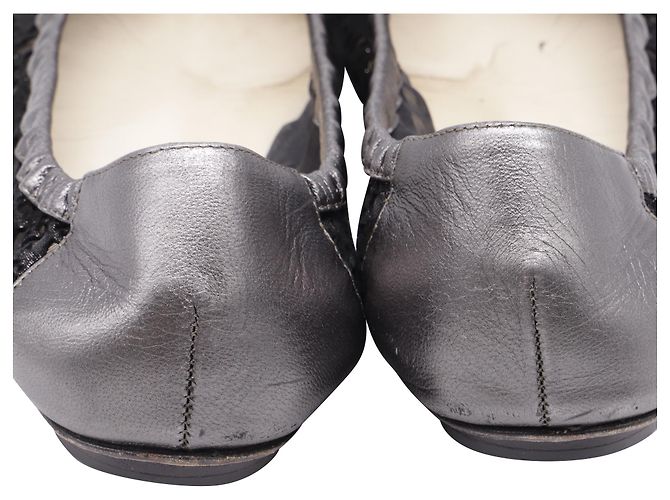 Timeless  Chanel Lace-Accent CC Cap Toe Ballet Flats in Black Leather - view 6