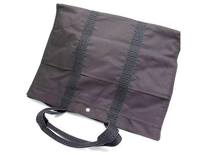Borsa tote in tela grigia Hermès Marrone - vista 3
