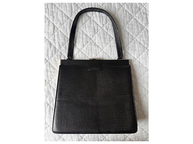 Autre Marque Sac à main vintage en cuir texturé noir - vue 2