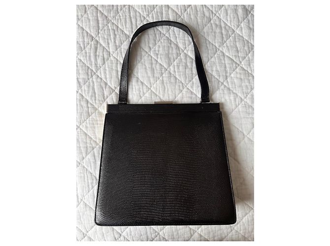 Autre Marque Sac à main vintage en cuir texturé noir - vue 3