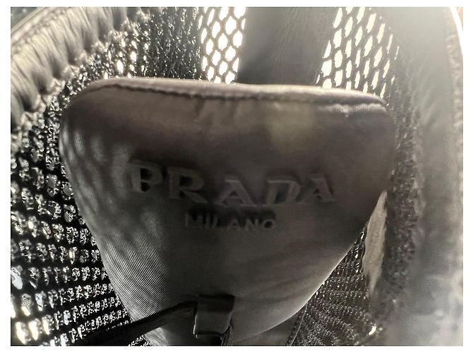 Stivali alti Prada in pelle e rete nera - vista 5