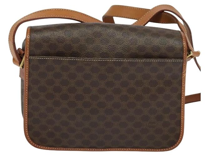 Céline Celine Vintage Macadam Circle Logo Canvas and Leather Marrone - vista 2